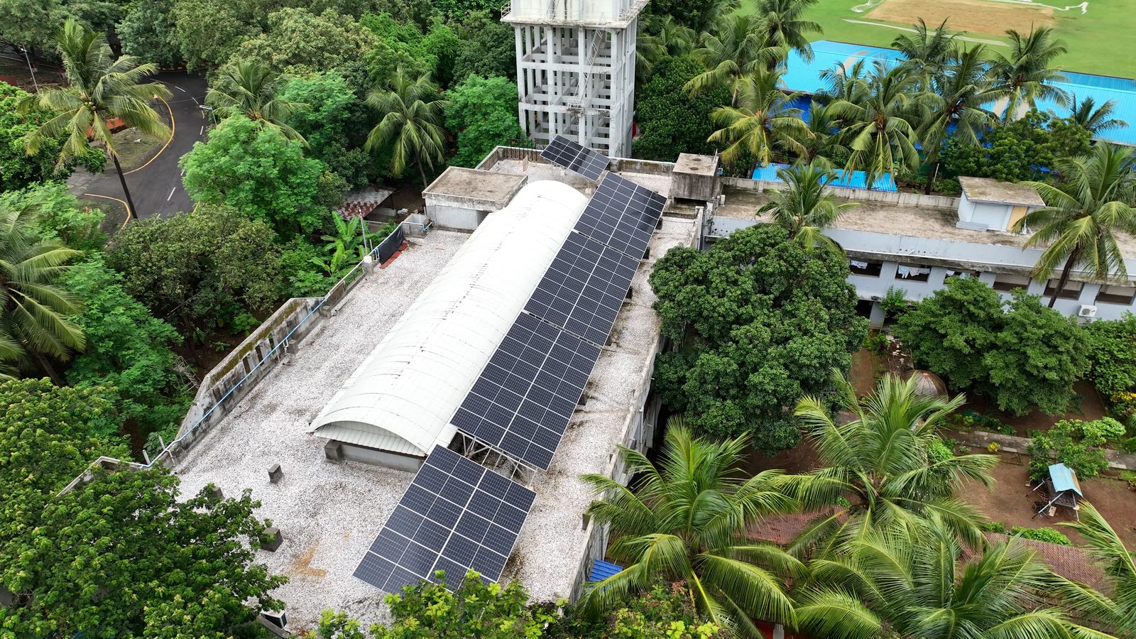 Wider view of Fatima Church Vidyavihar campus and solar installation