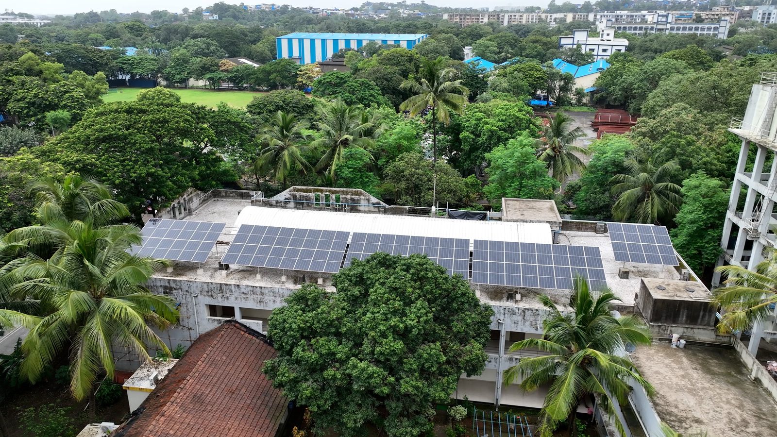 Different building view at Fatima Church Vidyavihar with solar panels
