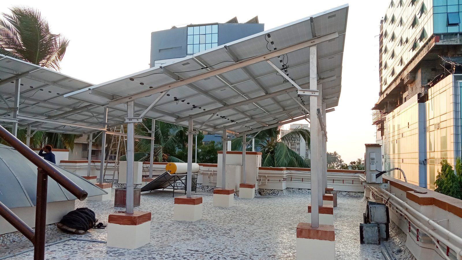 Solar panel canopy installed at St. Joseph's Church Juhu rooftop